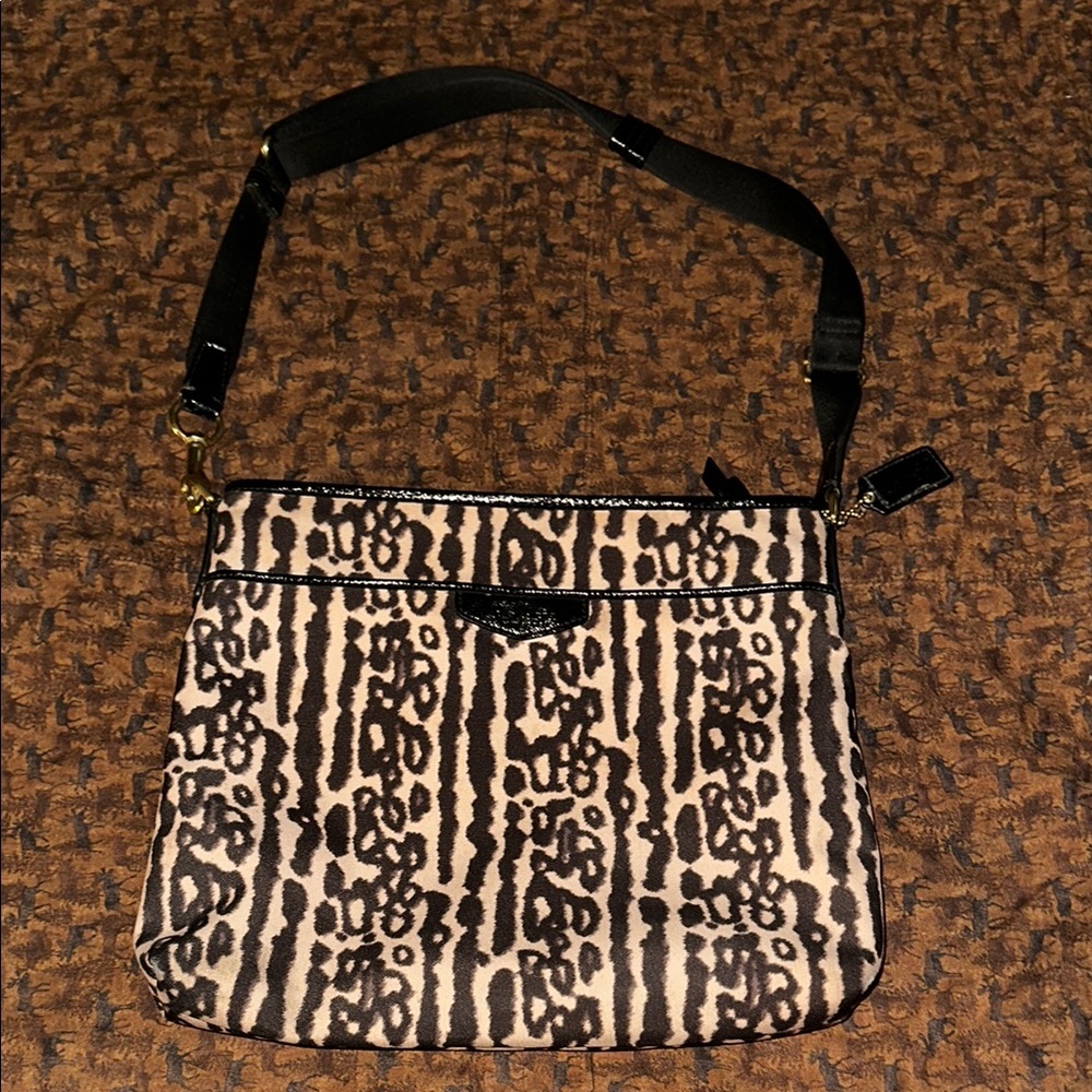 Coach Black and Tan Shoulder Bag with animal print